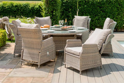Cotswold Reclining 6 Seat Round Dining Set with Lazy Susan by Maze Rattan
