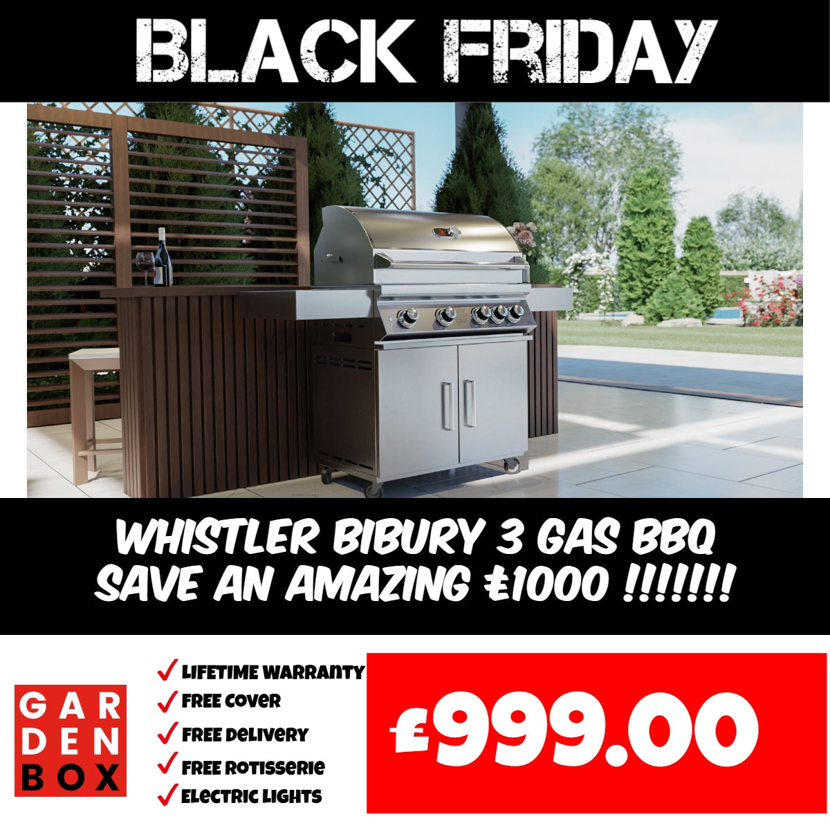 BLACK FRIDAY SALE: Whistler Bibury 3 Burner Gas Barbecue. 50% OFF Best Buy Gas BBQ of 2025. Now £999