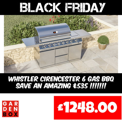 BLACK FRIDAY SALE: Whistler Cirencester 6 Gas Barbecue with side burner and rear rotisserie burner. Now with 30% OFF! Only £1248.76!