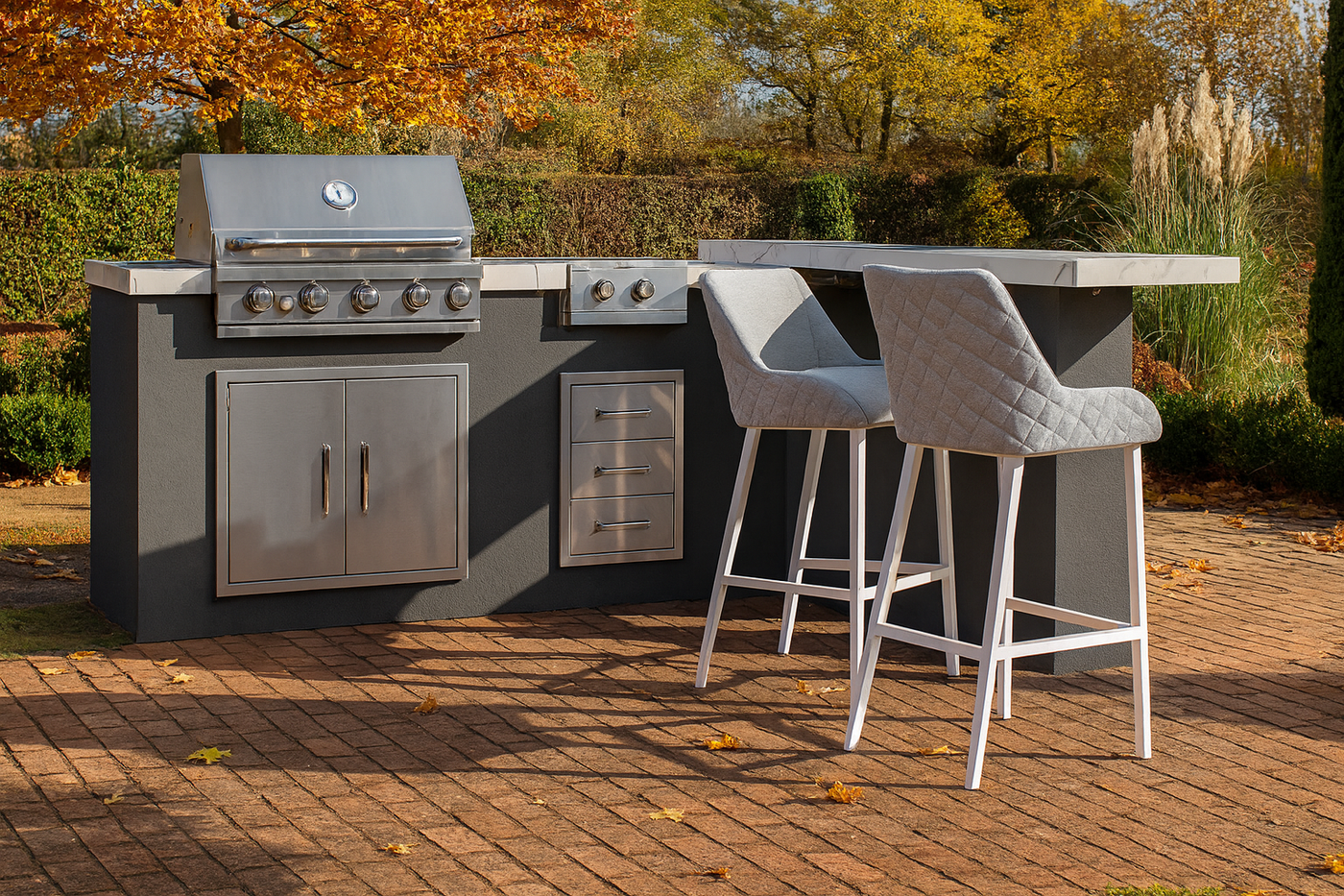 Outback Outdoor Kitchen Unit with Bar and 2 FREE Bar Stools. GardenBox Price £2699!