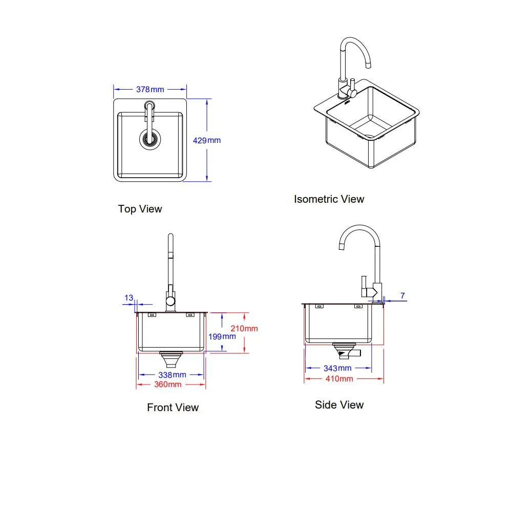 Bull Small Stainless Steel Sink & Taps for a Built In BBQ 30 x 30 x 20cm