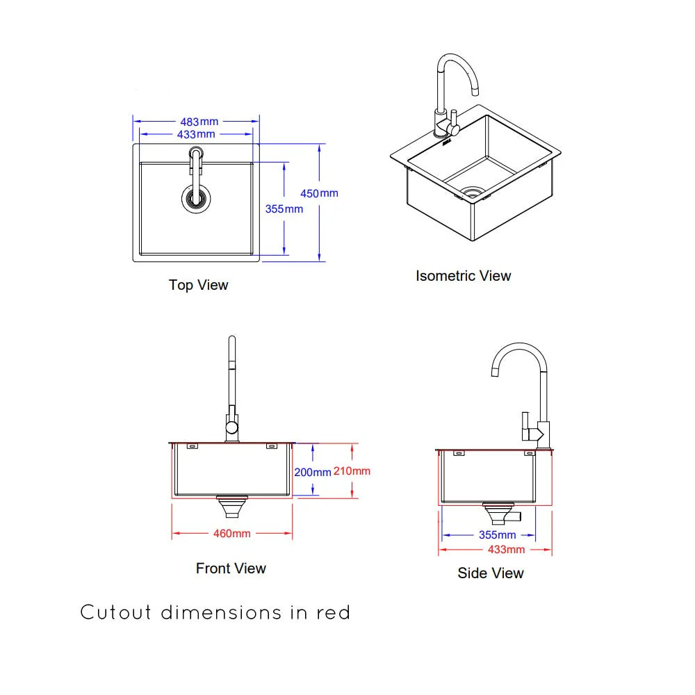 Bull  Large Stainless Steel Sink & Taps for a Built In BBQ 43 x 36 x 20cm