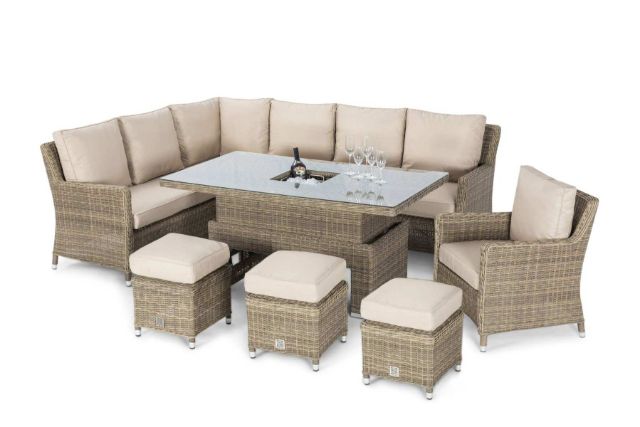 Winchester Corner Sofa Dining Set with Armchair, Rising Table & Ice Bucket by Maze Rattan - Gardenbox