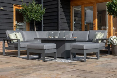 Amalfi Large Corner Dining Set with Rectangular Fire Pit Coffee Table by Maze Rattan