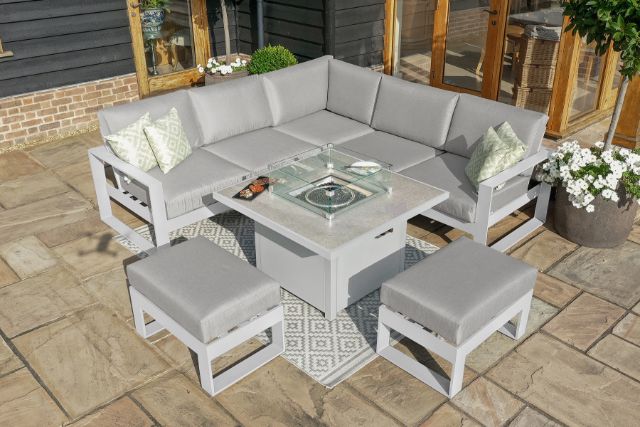 Amalfi Small Corner Dining Set with Square Fire Pit Coffee Table by Maze Rattan