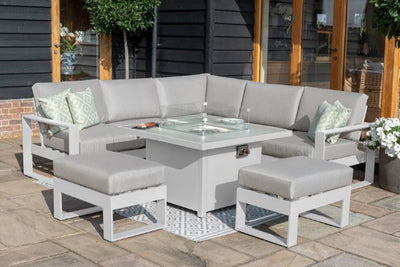 Amalfi Small Corner Dining Set with Square Fire Pit Coffee Table by Maze Rattan