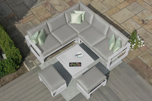 Amalfi Small Corner Dining Set with Square Rising Table and Footstools by Maze Rattan