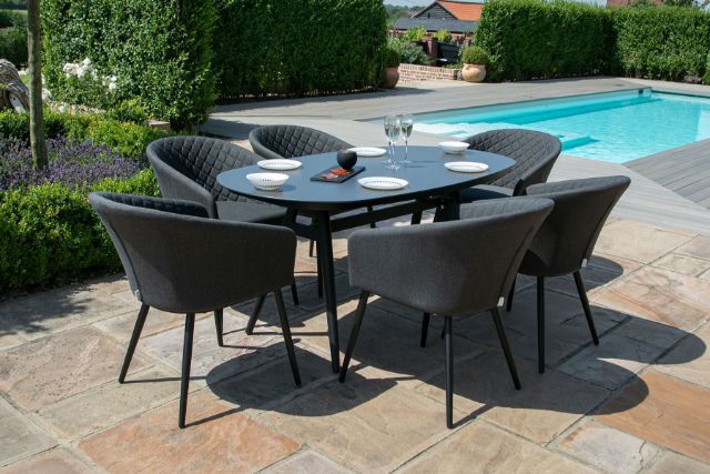 Maze Rattan Ambition 6 seat oval Dining Set In Weatherproof Fabric