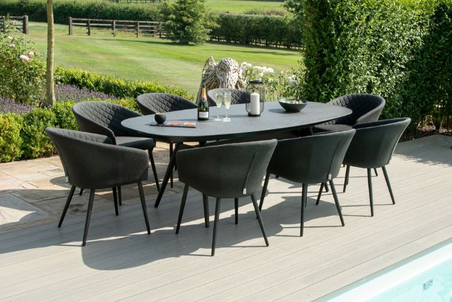 Maze Rattan Ambition 8 seat oval Dining Set In Weatherproof Fabric