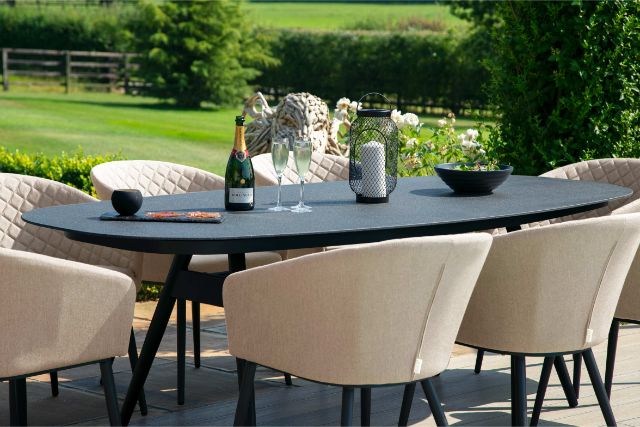 Maze Rattan Ambition 8 seat oval Dining Set In Weatherproof Fabric