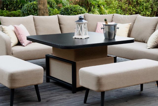 Maze Rattan Ambition Corner Dining Set with Rising Table In Weatherproof Fabric