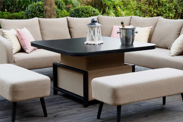 Maze Rising Table Rattan Maze Rattan Ambition Corner dining Set with Rising table Weatherproof ...