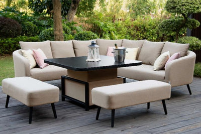 Maze Rattan Ambition Corner Dining Set with Rising Table In Weatherproof Fabric