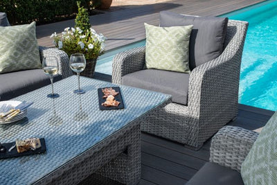 Ascot 3 Seat sofa Dining Set with Rising Table and Weatherproof Cushions by Maze Rattan