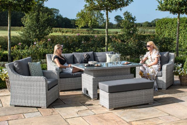 Ascot 3 Seat sofa Dining Set with Rising Table and Weatherproof Cushions by Maze Rattan