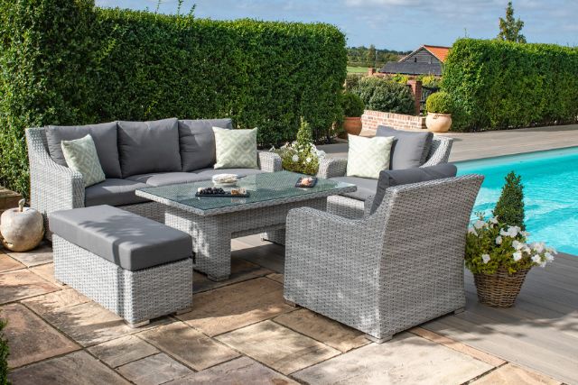 Ascot 3 Seat sofa Dining Set with Rising Table and Weatherproof Cushions by Maze Rattan