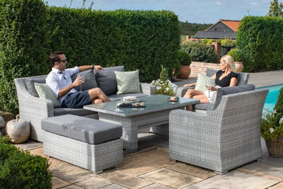 Ascot 3 Seat sofa Dining Set with Rising Table and Weatherproof Cushions by Maze Rattan