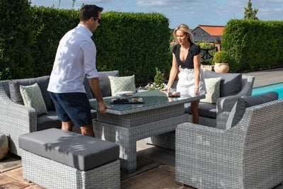 Ascot 3 Seat sofa Dining Set with Rising Table and Weatherproof Cushions by Maze Rattan