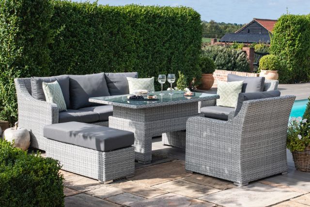 Ascot 3 Seat sofa Dining Set with Rising Table and Weatherproof Cushions by Maze Rattan