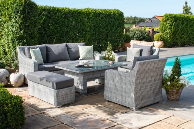 Ascot 3 Seat sofa Dining Set with Rising Table and Weatherproof Cushions by Maze Rattan