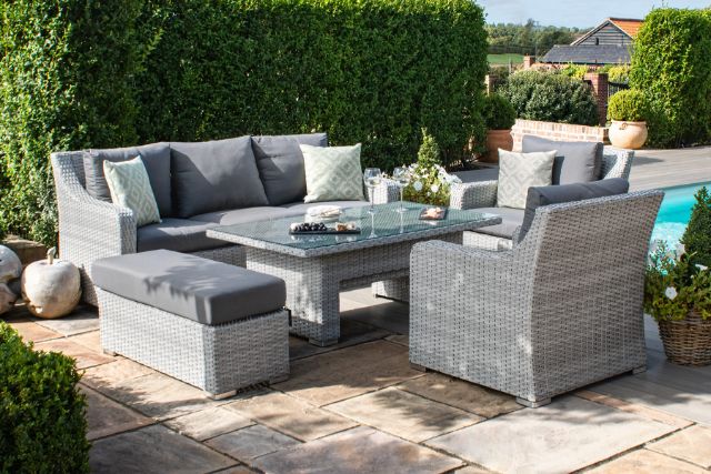 Ascot 3 Seat sofa Dining Set with Rising Table and Weatherproof Cushions by Maze Rattan