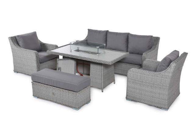 Ascot 3 Seat sofa Dining Set with Fire Pit Table and Weatherproof Cushions by Maze Rattan