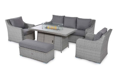Ascot 3 Seat sofa Dining Set with Fire Pit Table and Weatherproof Cushions by Maze Rattan