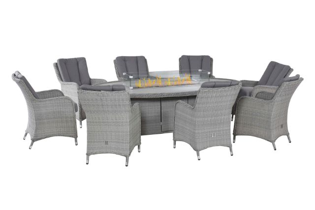 Ascot 8 Seat Dining Set with Fire Pit by Maze Rattan
