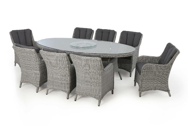 Ascot 8 Seat Oval Dining Set with Weatherproof Cushions by Maze Rattan - Gardenbox