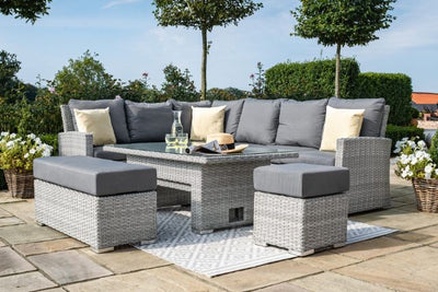 Ascot Rectangular Corner Dining Set with Fire pit table and Weatherproof Cushions by Maze Rattan