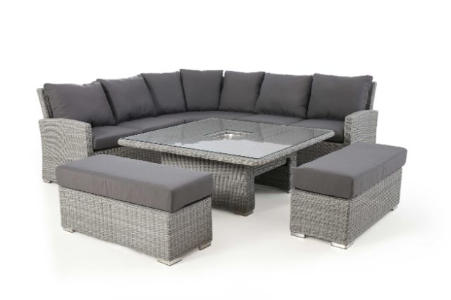 Ascot Deluxe Corner Dining Set with Rising Table, Ice Bucket & Weatherproof Cushions by Maze Rattan - Gardenbox