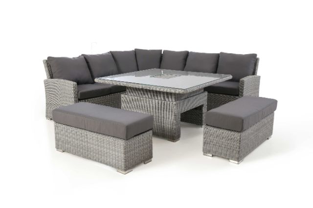 Ascot Deluxe Corner Dining Set with Rising Table, Ice Bucket & Weatherproof Cushions by Maze Rattan - Gardenbox