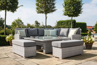 Ascot Deluxe Corner Dining Set with Fire Pit Table & Weatherproof Cushions by Maze Rattan