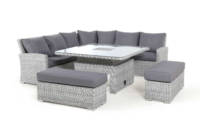 Ascot Deluxe Corner Dining Set with Fire Pit Table & Weatherproof Cushions by Maze Rattan