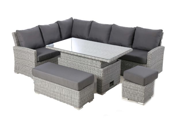 Ascot Rectangular Corner Dining Set with Rising Table and Weatherproof Cushions by Maze Rattan - Gardenbox
