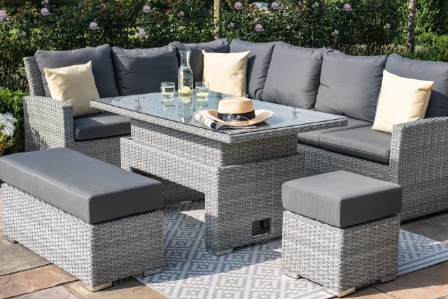 Ascot Rectangular Corner Dining Set with Fire pit table and Weatherproof Cushions by Maze Rattan