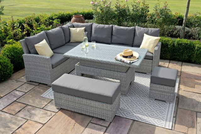 Ascot Rectangular Corner Dining Set with Fire pit table and Weatherproof Cushions by Maze Rattan