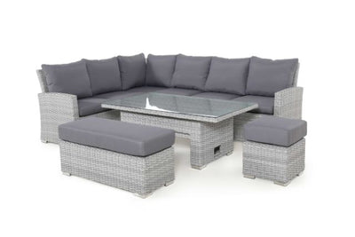 Ascot Rectangular Corner Dining Set with Fire pit table and Weatherproof Cushions by Maze Rattan