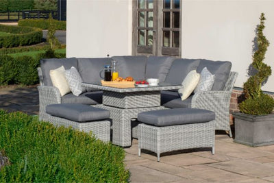 Ascot Square Corner Dining Set with Rising Table and Weatherproof Cushions by Maze Rattan - Gardenbox