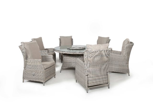 Cotswold Reclining 6 Seat Round Dining Set with Lazy Susan by Maze Rattan