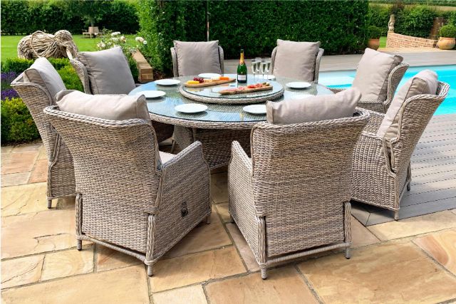 Cotswold Reclining 8 Seat Round Dining Set with Lazy Susan by Maze Rattan