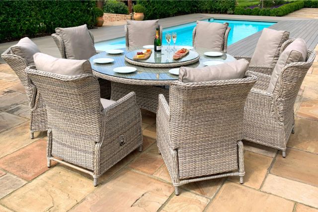 Cotswold Reclining 8 Seat Round Dining Set with Lazy Susan by Maze Rattan