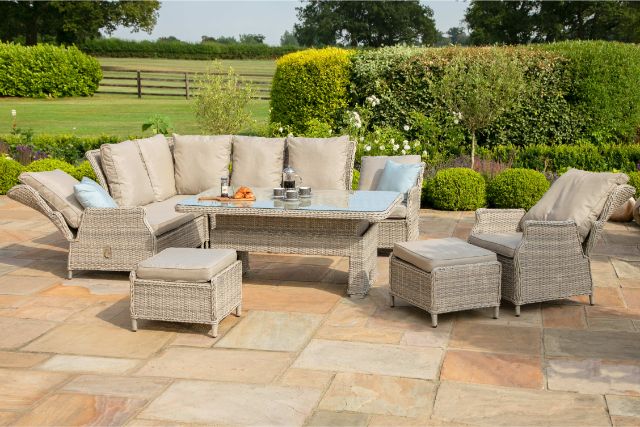 Cotswold Reclining Corner Dining Set with Rising Table & Chair by Maze Rattan - Gardenbox