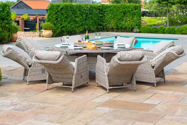 Cotswold Reclining 8 Seat Round Dining Set with Lazy Susan by Maze Rattan