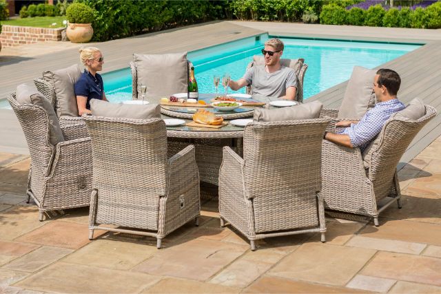 Cotswold Reclining 8 Seat Round Dining Set with Lazy Susan by Maze Rattan