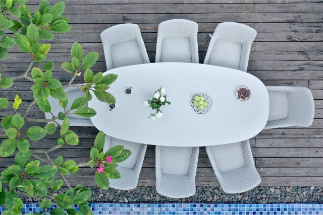 Maze Rattan Zest 8 Seat Oval Dining Set In Weatherproof Fabric