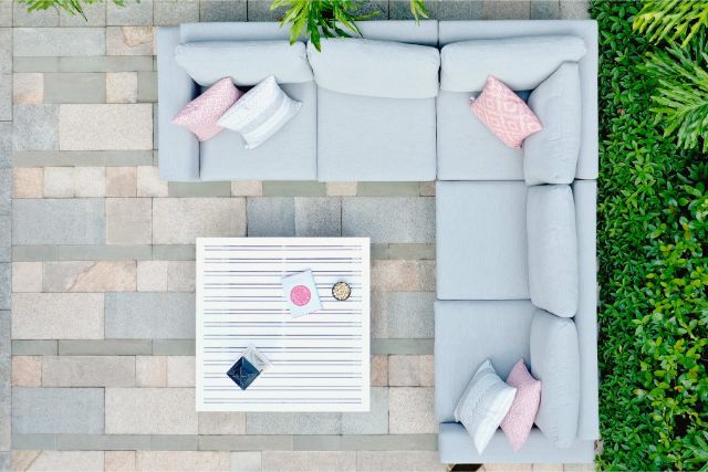 Maze Rattan Ethos Corner Sofa Set In Weatherproof Fabric