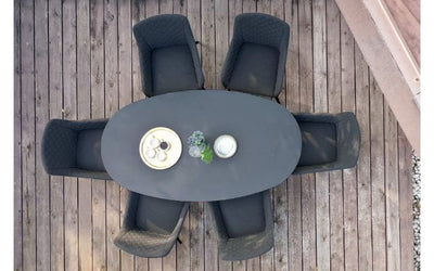 Maze Rattan Zest 6 Seat Oval Dining Set In Weatherproof Fabric