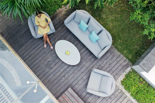 Maze Rattan Ambition 3 Seat Sofa Set In Weatherproof Fabric