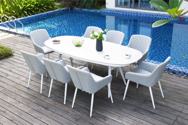 Maze Rattan Zest 8 Seat Oval Dining Set In Weatherproof Fabric